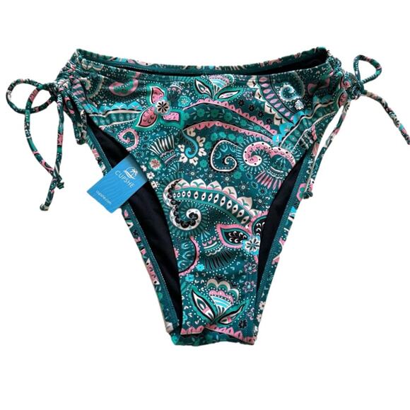 Cupshe Blue Pink Paisley High Waist Side Ties Cheeky Bikini Bottom Small NWT - Picture 4 of 10
